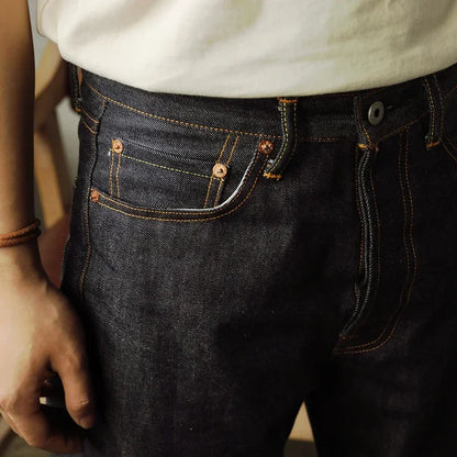 55501 Relaxed Straight Fit Men's Jeans Raw Selvedge Denim Pants Amekaji