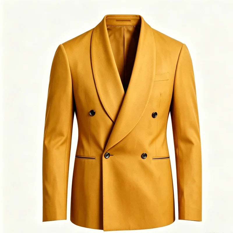 Luxury Men's Summer Blazer Shawl Lapel Slim Fit Double Breasted Suit Jacket Business Casual Wedding Groom Tuxedo Formal Party