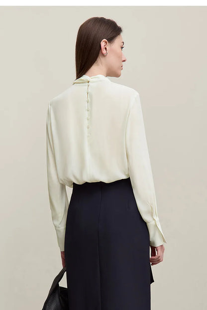 Women's Chiffon Blouse 2026 Autumn New Tie Neck Elegant Office Top French Style Stand Collar Flowy Shirt for Women 12641131