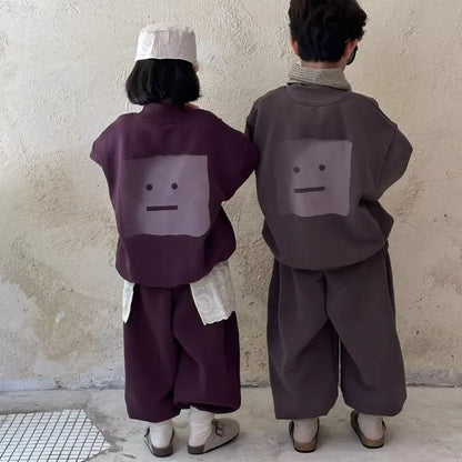 Fleece-Lined Sweatshirt Set 2025 New Children's Clothing Outdoor Clothes Boys Boys' Sets Korean Boy Outfit Top Bottom Kids Boy's
