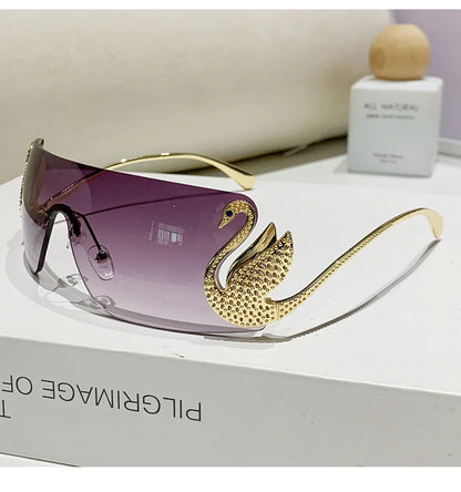 Trendy Y2K 2025 Women's Oversized Rimless Sunglasses Fashion Inlay Gradient Anti-Reflective UV400 Sun Shades Eyewear Gafas