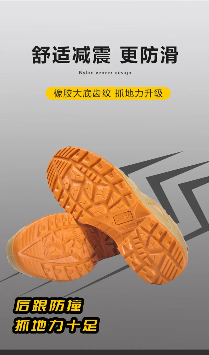 Men's Mid-top Combat Boots Men Outdoor Shock Absorbing Tactical Safety Shoes Waterproof Breathable Desert Boots