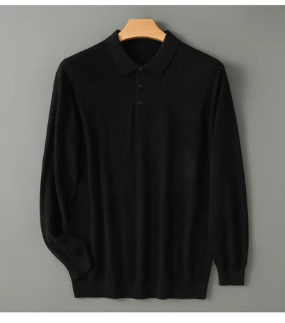 Spring Autumn Men Shirt  Merino Worsted Wool Knitted Pullover Long Sleeve Polo-Collar Clothing Tops Smart Casual Thin Outerwears