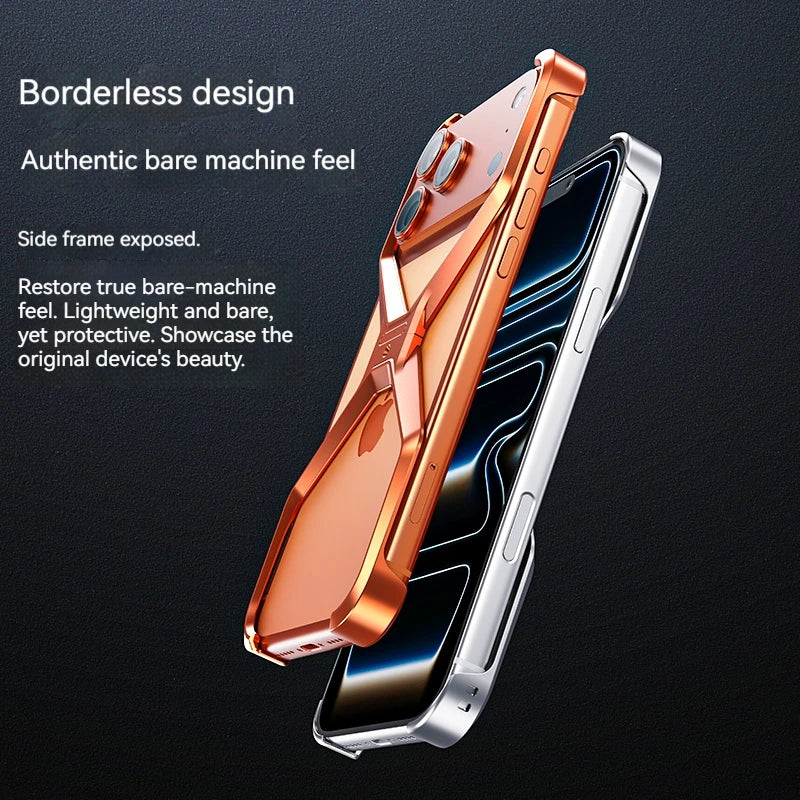 New X-Shaped Metal No Border Four Corner Anti Fall Irregular Phone Case,For iPhone 17 Promax 17 Pro Bumper Back Cover
