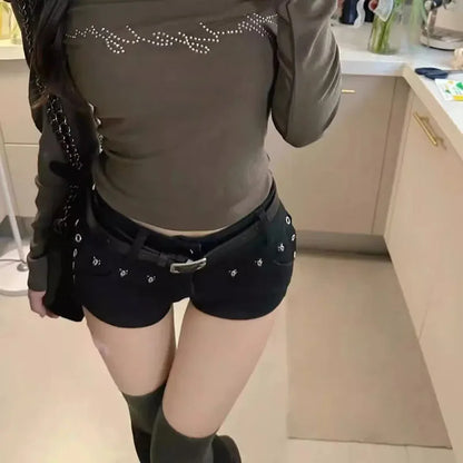 Black Sexy Low Waist Y2K Jean Shorts Woman Punk Gothic Popular Denim Super Shorts Female Korean Fashion Slin Fit Hot Short Pants