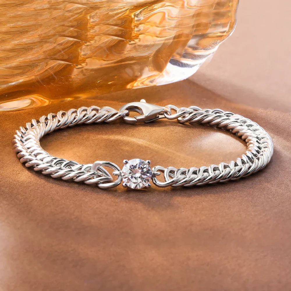 Cuban Chain Bracelet With 1carat Moissanite Diamond Bracelets For Women 925 Sterling Silver Plated 18k White Gold Fine Jewelry