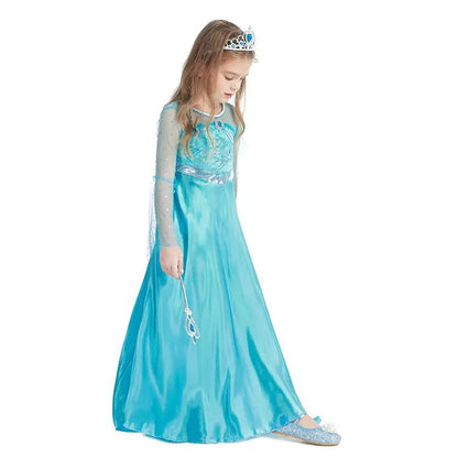 2026 Frozen Elsa Snow Queen Princess Dress Up Girls Fancy Costume Kids Role-play Carnival Children Birthday Party Dresses