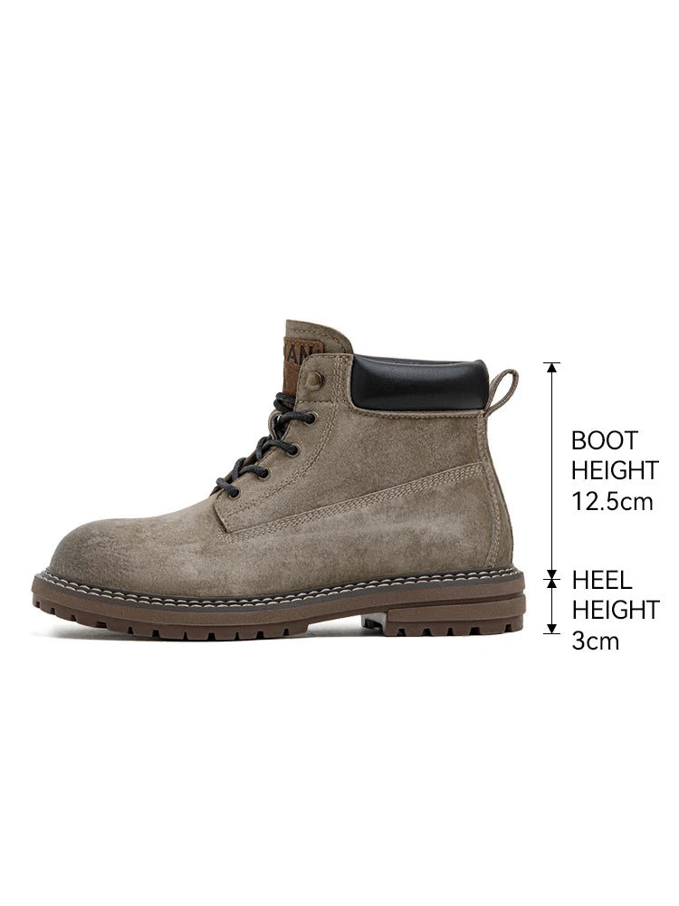 Maden Men's Retro Full Grain Pigskin High Top Work Boots Casual Lace-Up Desert Boots Genuine Leather Ankle Boots for Fall Winter