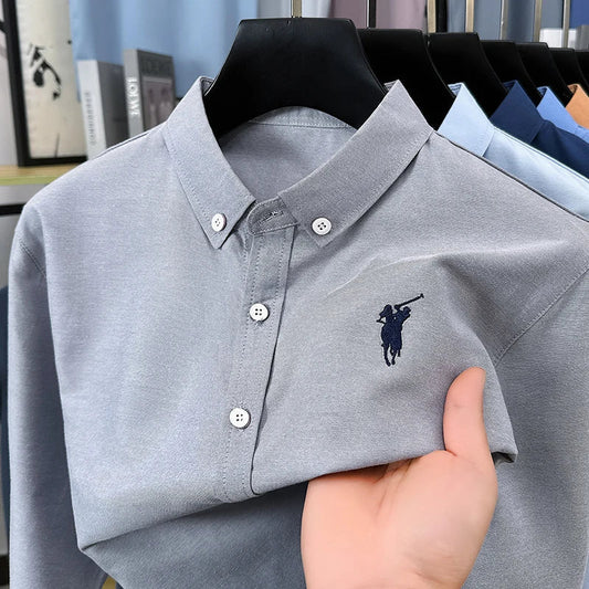 Luxury Goods High-end Embroidery 100% Pure Cotton Long Sleeved Shirt Men's New Shirt Men's Casual Loose Top Business Men