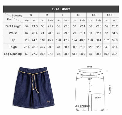 Men's Washed Denim Blue Jean Shorts American Retro Workwear Embroidered Straight Five Inch Thin Casual Summer Bottoms
