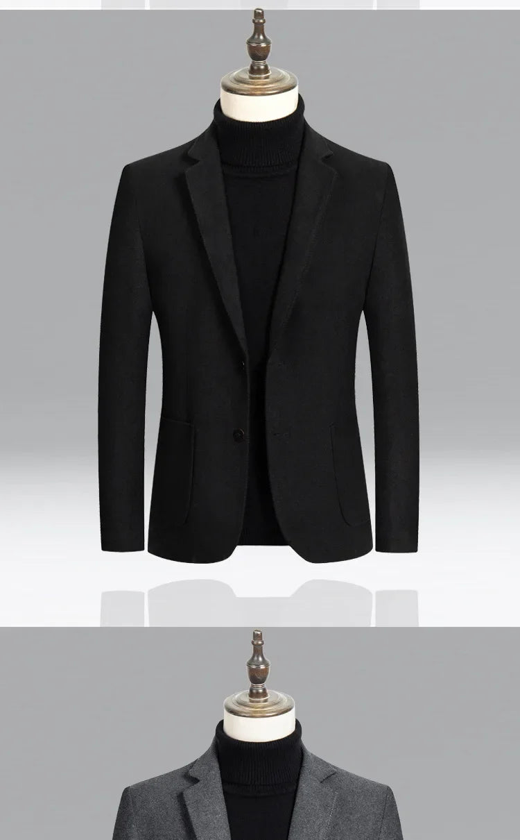 Brand Business Casual Wool Blazer Men 2026 Autumn and Winter New Solid Men Blazer Regular Fit Long Sleeve Blazers for Men
