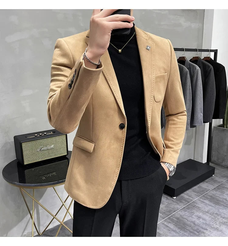 Deerskin Leather Jacket Blazer Men Casual Slim Fit Blazer Hombre Suit Leather Jacket Men Terno Masculino Men Clothing 6 Color