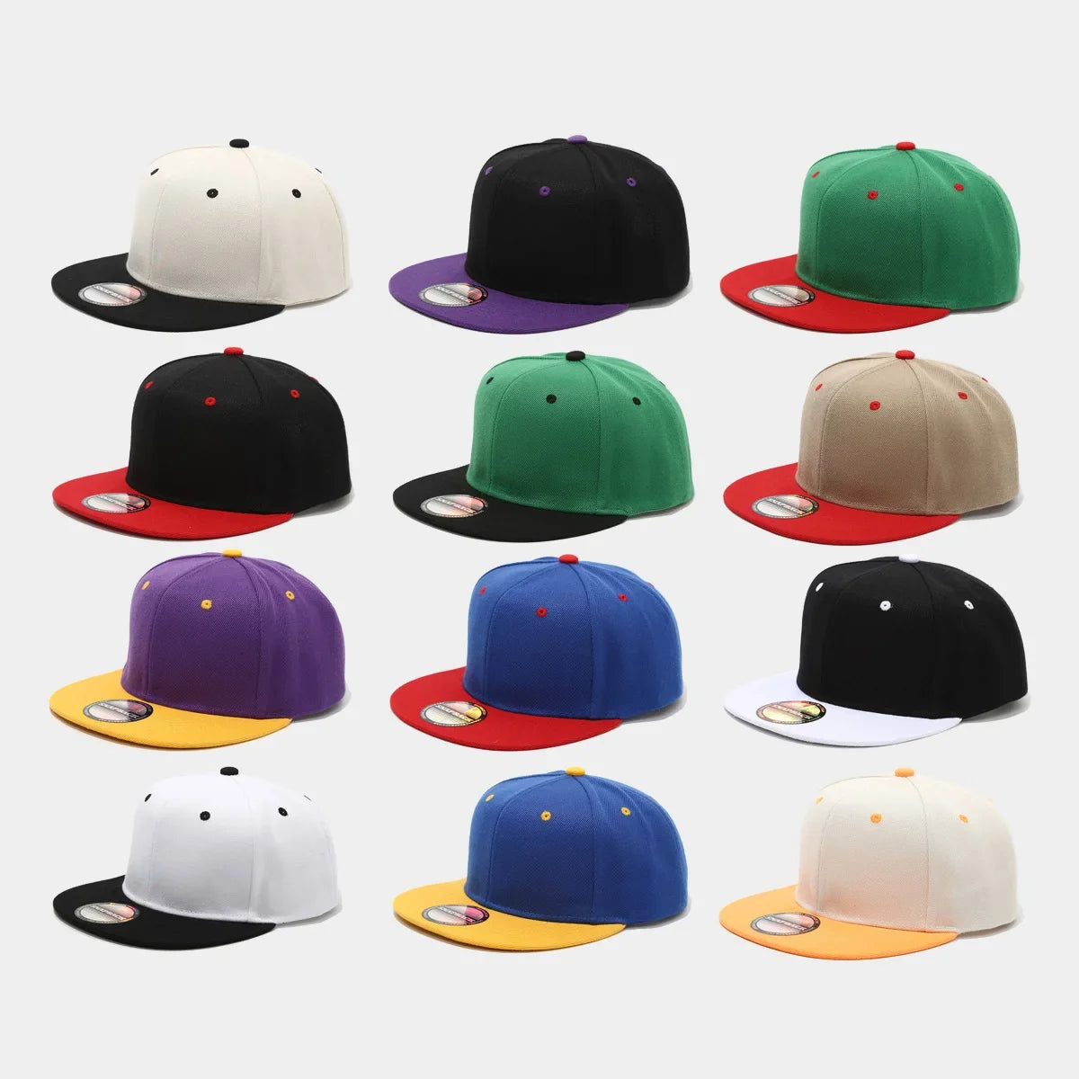 Blank Two Tone Snapback Cap Men Women Flat Brim Baseball Hat Color Block Hip Hop Streetwear Adjustable Plain Bboy Caps