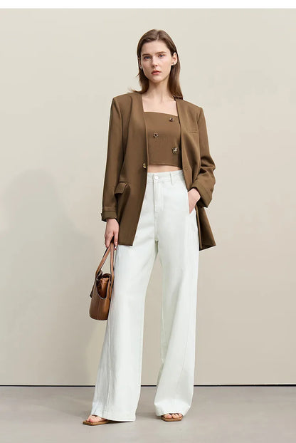 Women's Jacket 2026 Autumn New Bead Sheet Flower V-Neck Women's Blazer Straight Elegant Shoulder Pad Blazers Top 12621026