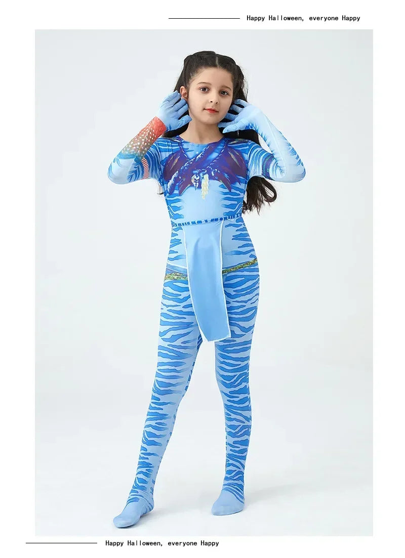 Boy Girls Halloween Cosplay Avatar Costume Kids The Way of Water Neytiri Alien Cosplay Hero One Piece Tight Fitting Clothing
