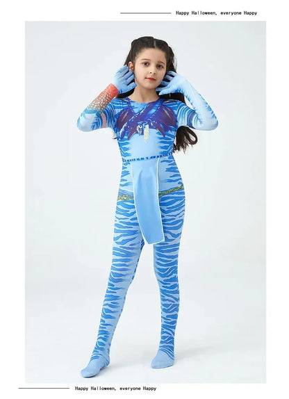 Boy Girls Halloween Cosplay Avatar Costume Kids The Way of Water Neytiri Alien Cosplay Hero One Piece Tight Fitting Clothing