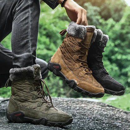 New Winter Men Snow Boots Fur Plush Warm Men Ankle Boots Plus Size Waterproof Men Boots Outdoor Non-Slip Hiking Boots Work Shoes