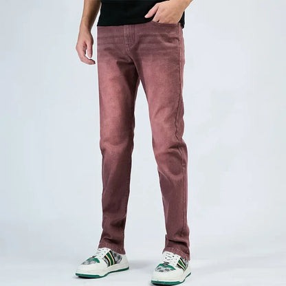 2025 Autumn New Men's Slim Elastic Jeans Fashion Korean Small Straight Pencil Pants Soft Comfortable Casual Green Denim Pants