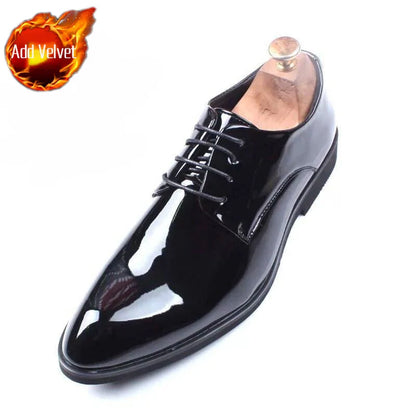 Autumn Winter Bright Upper Business Patent Leather Dress Shoes Man 2025 Trend Elegant Social Shoe for Men and Classic Party 39