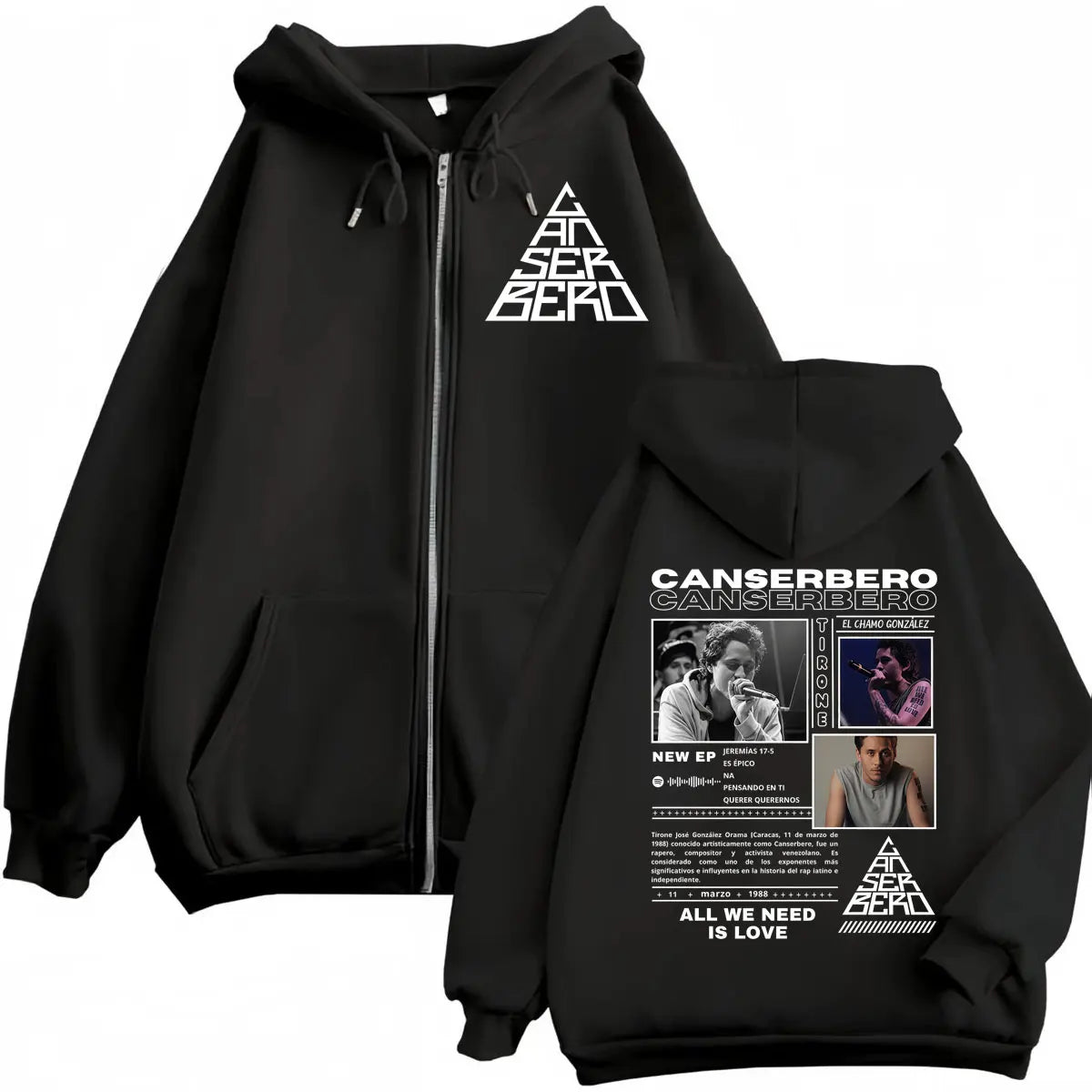 Canserbero All We Need Is Love Muerte Vida Merch Zipper Hoodie Men's Fashion Hip Hop Zip Up Sweatshirts Casual Fleece Pullovers