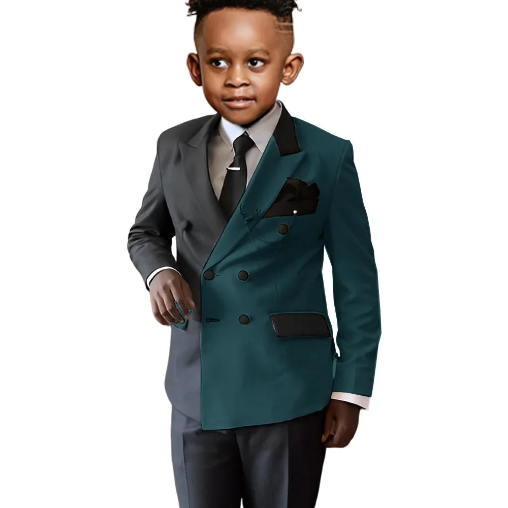 Fashionable Colour-blocked Boys Suits 2 Pieces Piano Performance Wear,Double Breasted Kids Tuxedo Sets Wedding Party Outfit