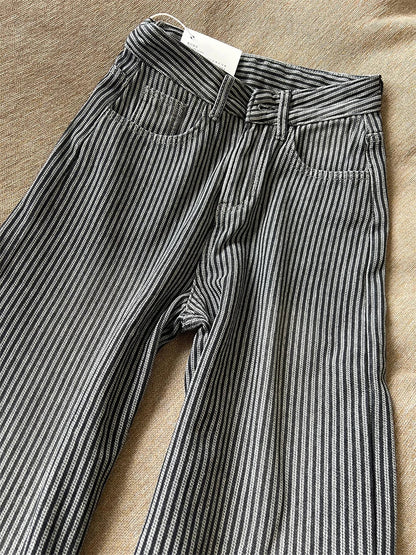 2025 Winter Women's Korean Designer Striped Velvet Denim Pants Y2K 2000s Warm Vintage Baggy Jean Japanese Harajuku Jeans New In