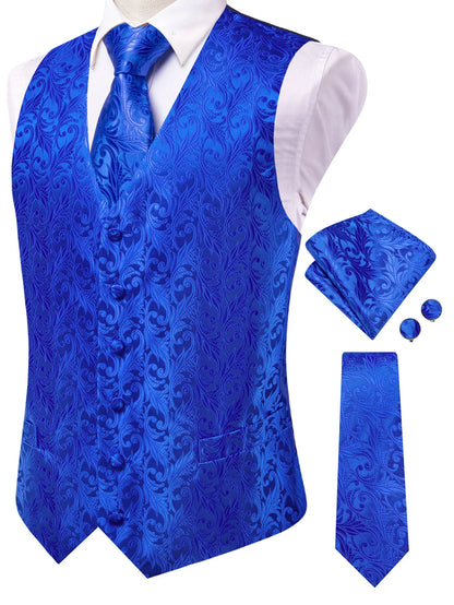 Men's Classic Floral Vest & Tie Hanky Cufflinks Set – Waistcoat for Weddings Events Party Gift