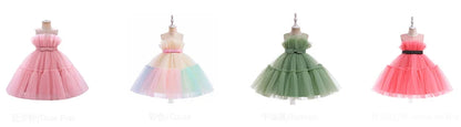 Elegant Ruffles Wedding Party Baby Girls Dress Tulle Pink Bow Bridemaid Princess Birthday Kids Dresses For Girl Evening Costumes