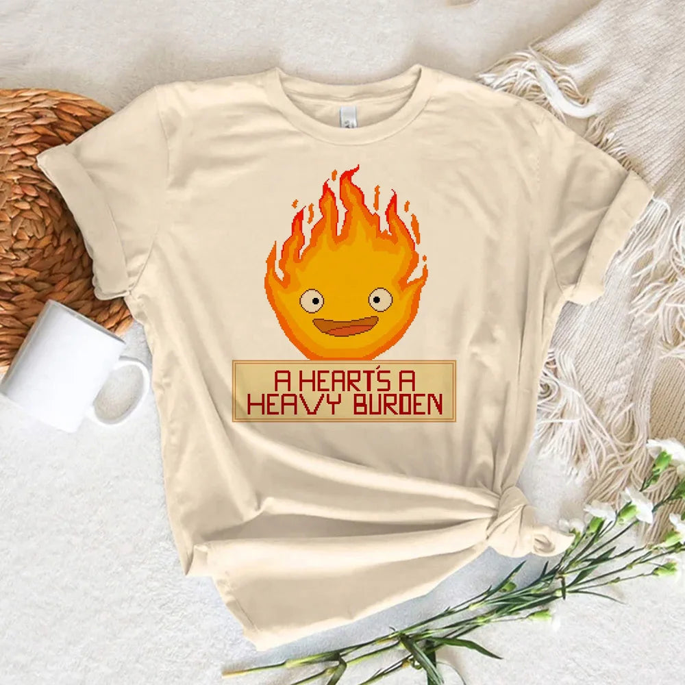Calcifer top women designer summer harajuku t shirt girl Japanese manga clothing