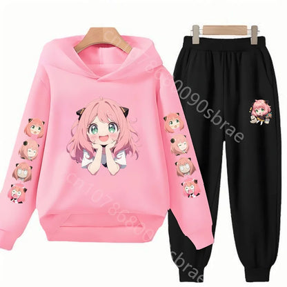 Children's Suit Hoodies Top+Bottom Girls pink Boy black Age 3-12 Coat Casual Toddler Sweatshirt  Anime Spy X Family Clothing