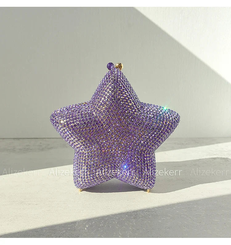 Star Shaped Crystal Evening Bags Women 2024 Boutique Gorgeous Gradient Colour Diamond Mini Clutch Purses Wedding Party