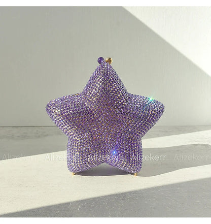 Star Shaped Crystal Evening Bags Women 2024 Boutique Gorgeous Gradient Colour Diamond Mini Clutch Purses Wedding Party