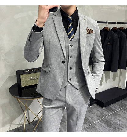 S-7XL Jacket Vest Pants Luxury Elasticity Boutique Fashion Men's Solid Color Casual Business Suit 3-piece Sets Groom Wedding