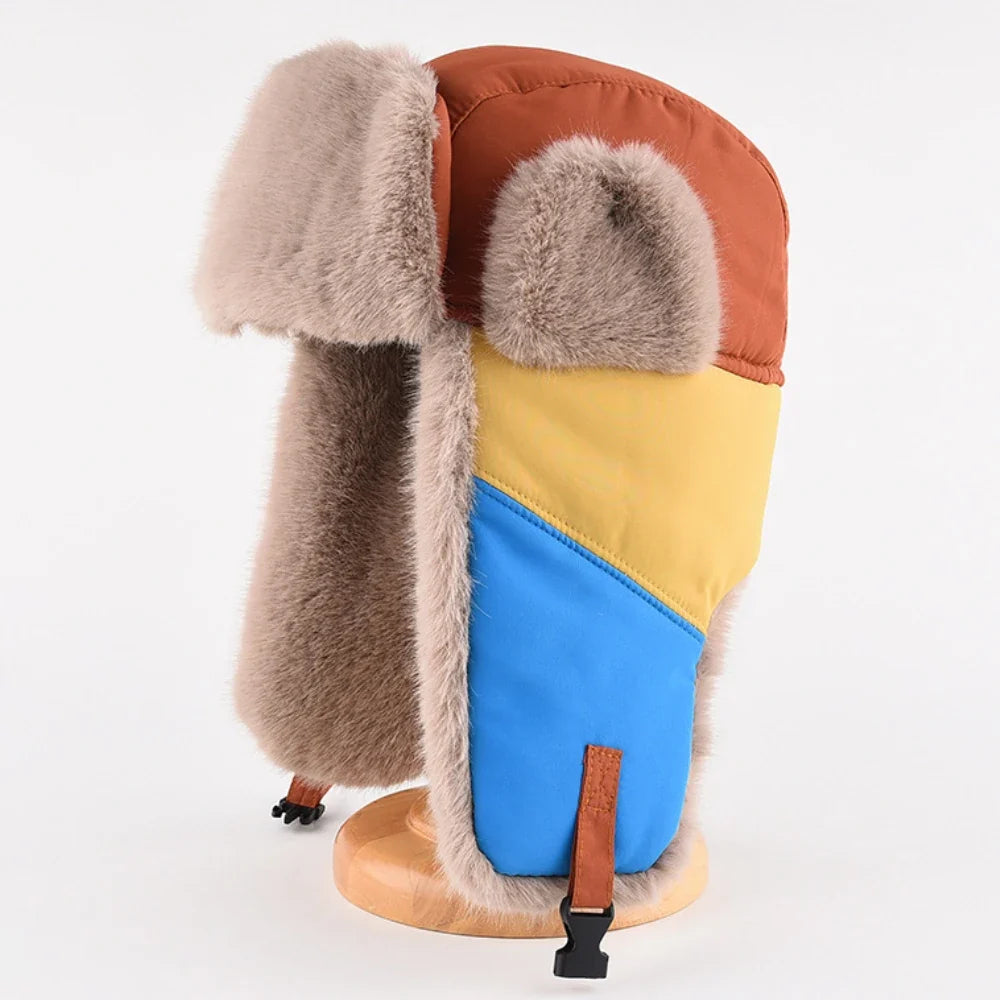 Russian Hat New Thick Warm Patchwork Winter Fur Hat for Men Women Windproof Riding Ski Earflap Cap Male Female Bomber Hat