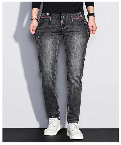 New Men's Jeans Slim Fit Stretch Straight Vintage Trendy Denim Pants Korean Washed Soft Versatile Fashion Trousers Streetwear
