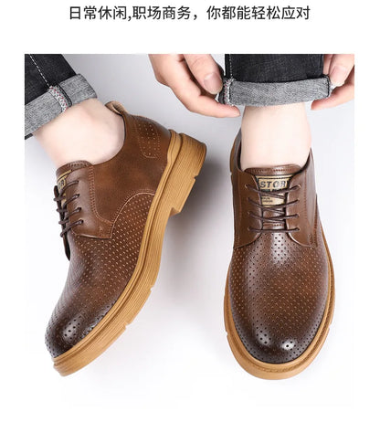 Summer Autumn New Low Top Cow Leather Shoes for Men Hallow Lace Designer Platform Shoes Male Fashion Business Casual Shoe Man