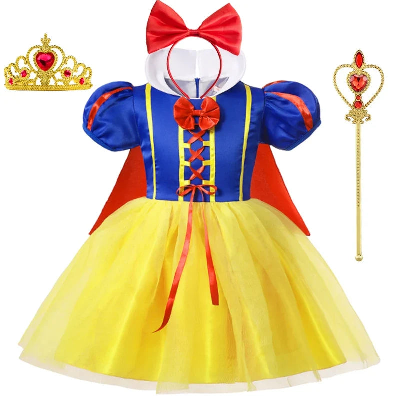 Snow White Princess Dress Up Kids Girls Halloween Costume With Cape Toddler Birthday Party Role Playing Children Apparel Clothes