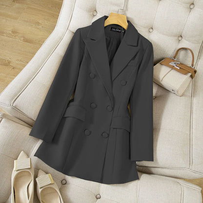2026 New Women's Double-Breasted Pure Color Commute Suit Jacket Korean Style Compact Youthful Buttoned Miniature Western Coat