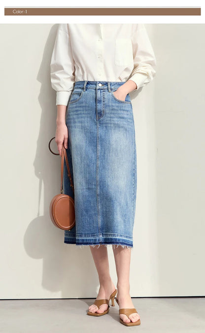 Minimalism 2024 Summer New Casual Denim Style Women Jeans Skirts Letters Embroidery Open Fork Female A-line Skirt 12442282