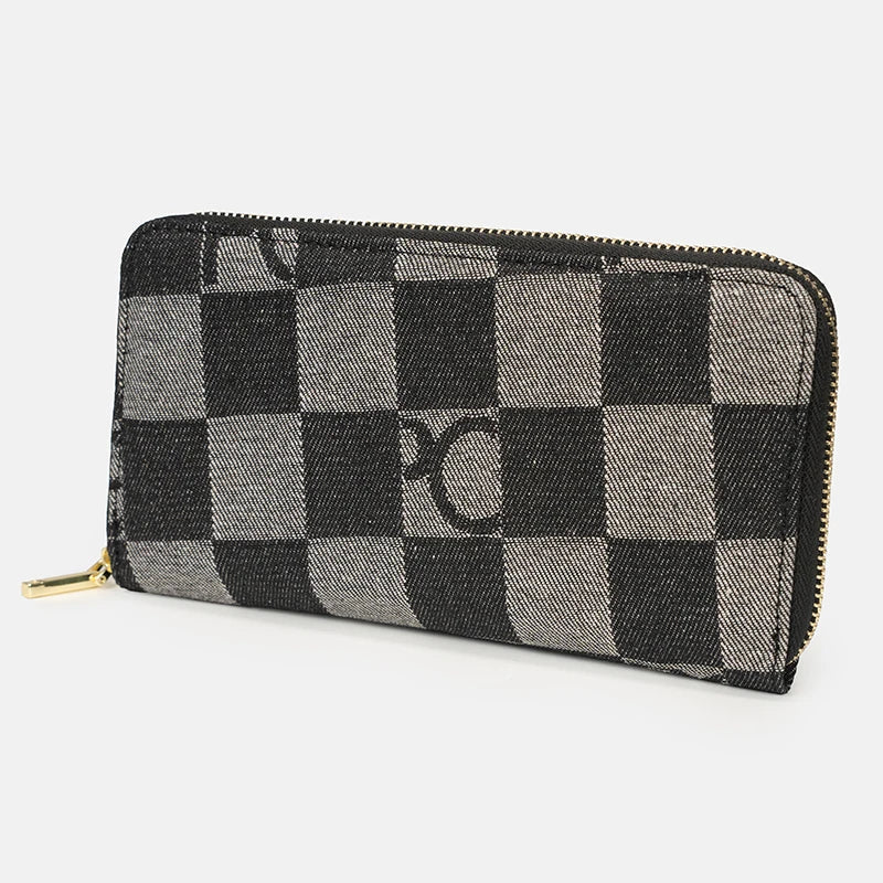 Women Handbag Chessboard Pattern Long Wear Resistant Denim Retro Large Capacity Multi Card Niche Luxury Versatile Wallet