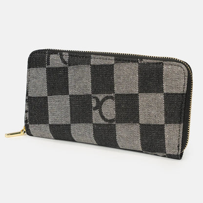 Women Handbag Chessboard Pattern Long Wear Resistant Denim Retro Large Capacity Multi Card Niche Luxury Versatile Wallet