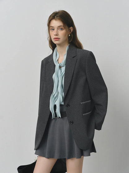 Contrast Color Line One-pocket Suit Jacket 2025 Autumn New Loose Versatile Notch Lapel Jacket 25FS13150