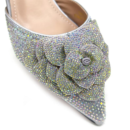 Fashion Ladies Evening Shoes And Bags Paired With Handmade Petal Wine Color Pointed Toe Mid-Heel Nigerian Women Party Shoes