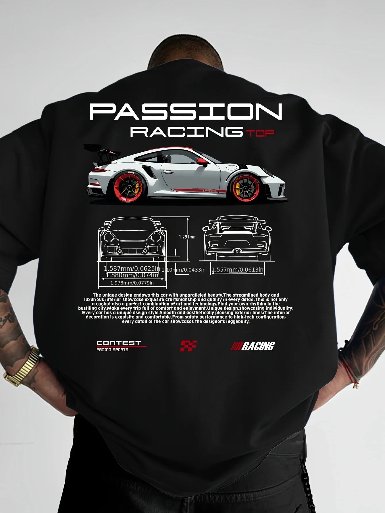 Men's Summer T-shirt with Top-level Racing Element Pattern Print 100% Cotton Breathable Round Neck Trendy Street Style Fashion