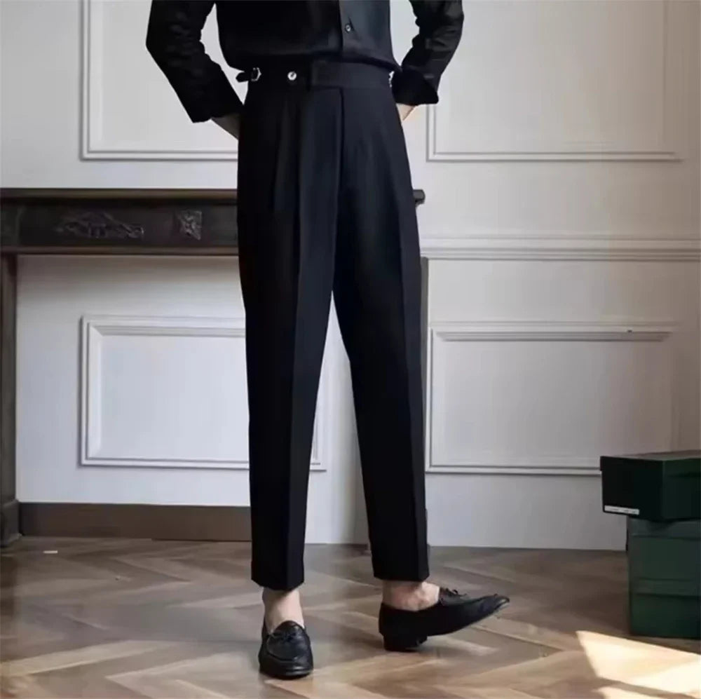 New Men's Straight Fit Suit Pants Formal High Quality Retro Fashion Pants Casual Solid Color Black Navy Blue Beige Trousers
