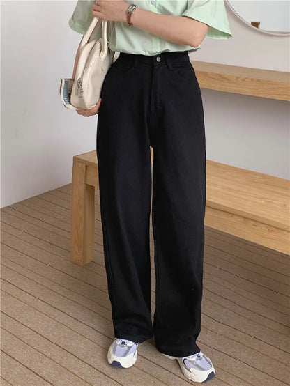 Korean Sle Simple Pure Color Wide Leg Jeans Pants for Women Summer Season Fall Collection Faion Ladies Premium Denim