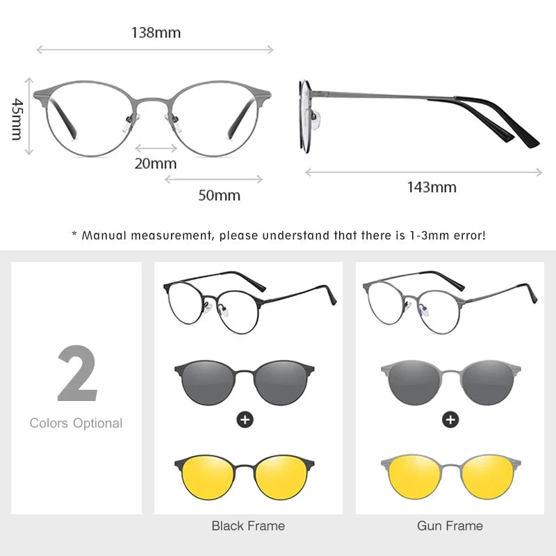 Magnetic Sunglasses Men Women Polarized Clip On Sun Glasses Frame Vintage Multifunctional lens Day Night Vision Eyewear UV400