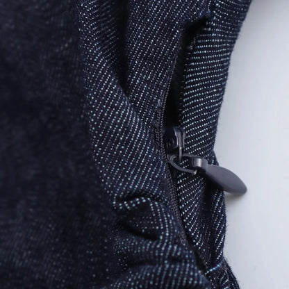 2025  Spring New 1975 series denim MIDI dress with lapel side zipper fashion wrinkle waist slim elegant dress