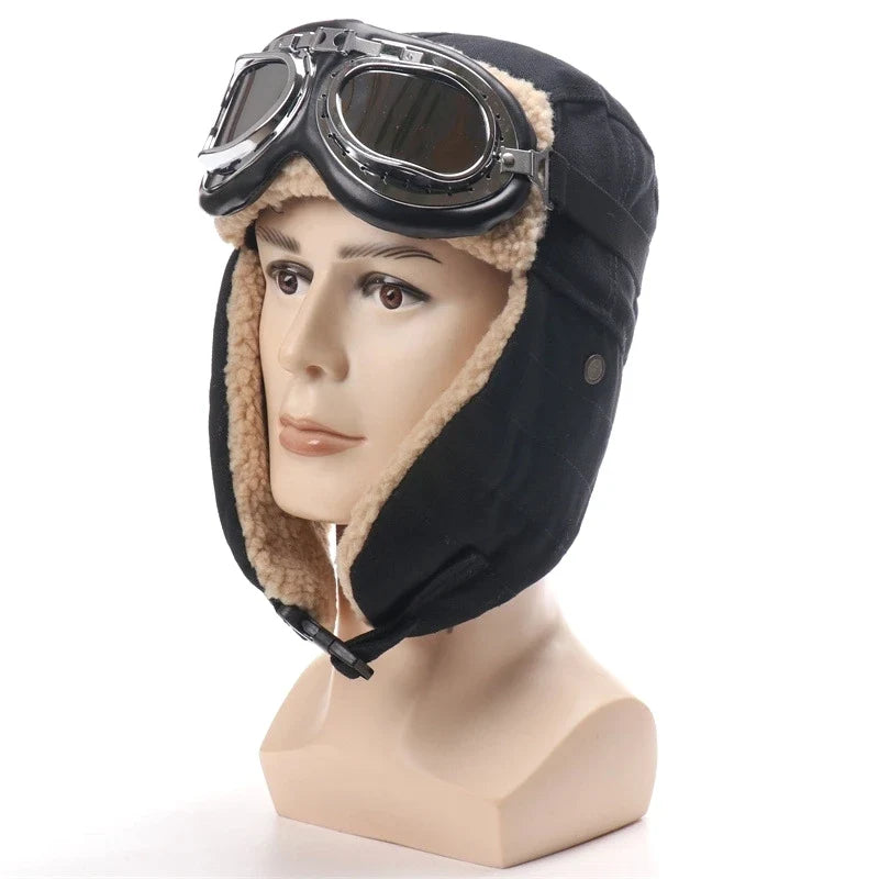 Army Military Ushanka Men&Women Windproof Winter Bomber Hats with Goggles Warm Lamb Wool Pilot Earflap Thermal Snow Cap
