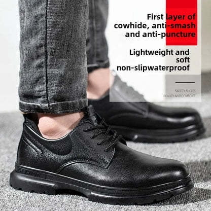 Fashion 2026 Genuine Leather Waterproof Men Safety Shoes Boots Work Sneakers Indestructible Steel Toe Nail Proof Male Footwear